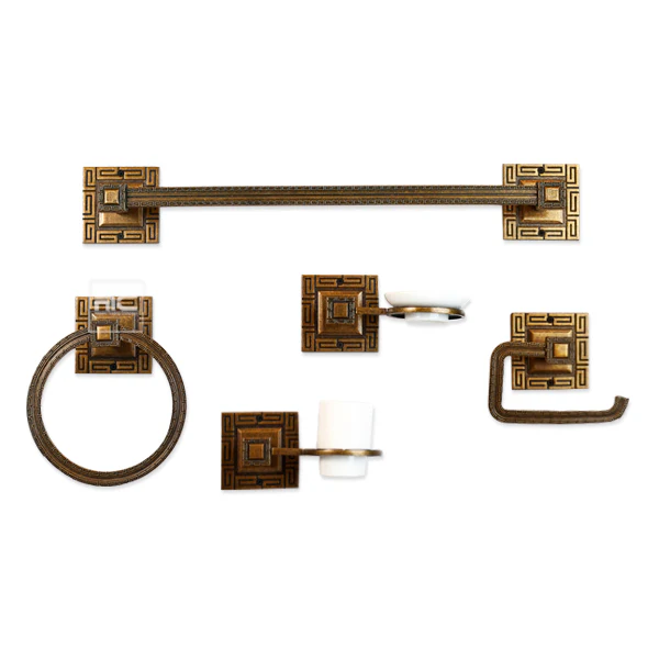 ANTIQUE LOOK BATHROOM ACCESSORY SET -5 Set Bathroom Decor Set for Home in BGO Gold Finish