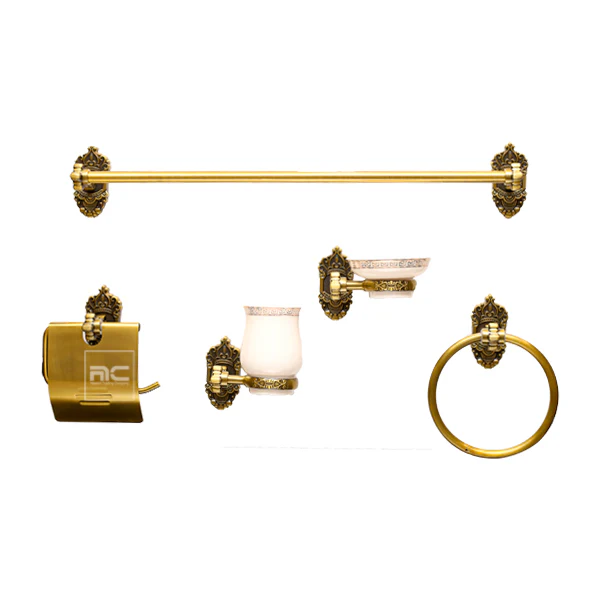 MODERN VINTAGE LOOK BATHROOM ACCESSORY SET -5 Set Bathroom Decor Set for Home in GB Finish